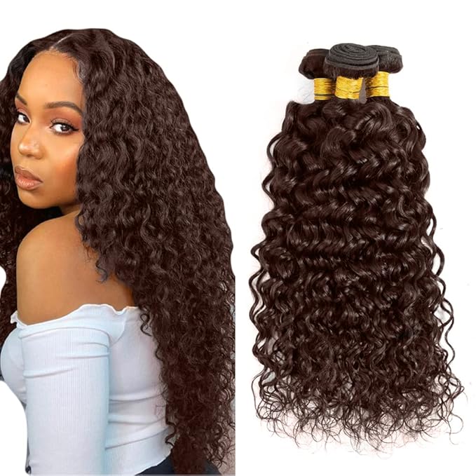 26 28 30 Inch Brown Bundles Human Hair Color 4 Water Wave Bundles Peruvian Virgin Remy Chocolate Brown Wet and Wavy Bundle Hair Weave