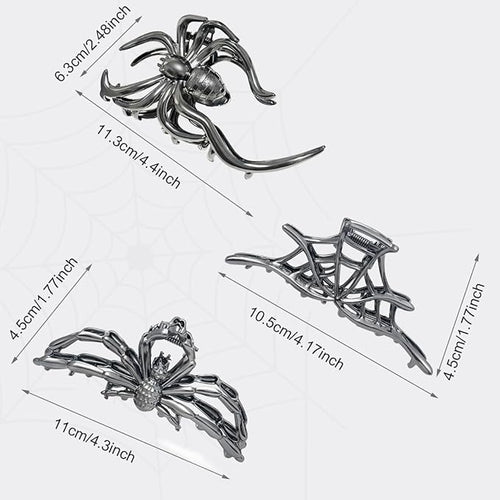 3 Pieces Large Metal Spider Net Hand Hair Claw Clips for Women and Girls Thick Long Hair, Nonslip Skeleton Spooky Barrette Headband Hair Styling Accessories for Halloween Christmas Gifts