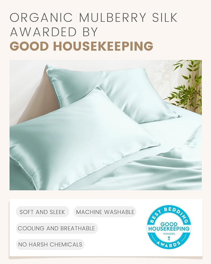 THXSILK Set of 2 Silk Pillowcase for Hair and Skin, 100% Mulberry Silk Bed Pillowcase Ultra-Soft, Hypoallergenic Soft Breathable Silk Pillow Case with Hidden Zipper, King Size 20"x36", Light Blue