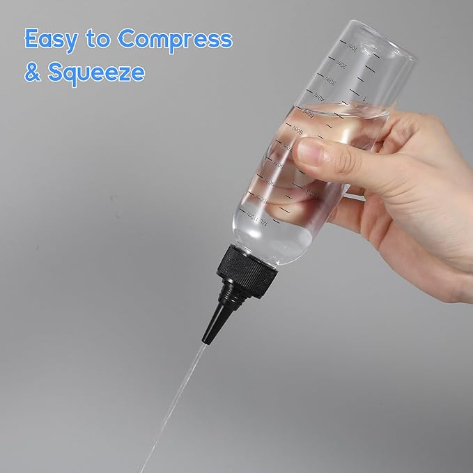 4 Pcs Hair Bottle Applicator,Plastic Hair Color Bottle,Hairs Dye Bottles with Clear Graduated Scale Twist-On Top Tip Cap, for Scalp Root Dye Container(2 color)