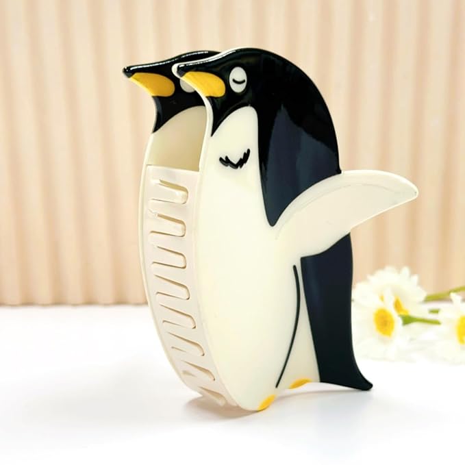 Penguin Hair Clips Winter Hair Claw Clips Cute Strong Hold Penguin Hair Claw Non-slip Animal Jaw Clip White Black Hair Barrettes Christmas Holiday Winter Hair Accessories for Women Hair Decoration