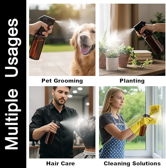 Plastic Spray Bottles 12oz Mist Continuous Spraying Bottle Heavy Duty Empty Water Spray Bottles for Hair, Cleaning Solutions, Plants，Essential Oils 1 Pack (Brown-1pcs)
