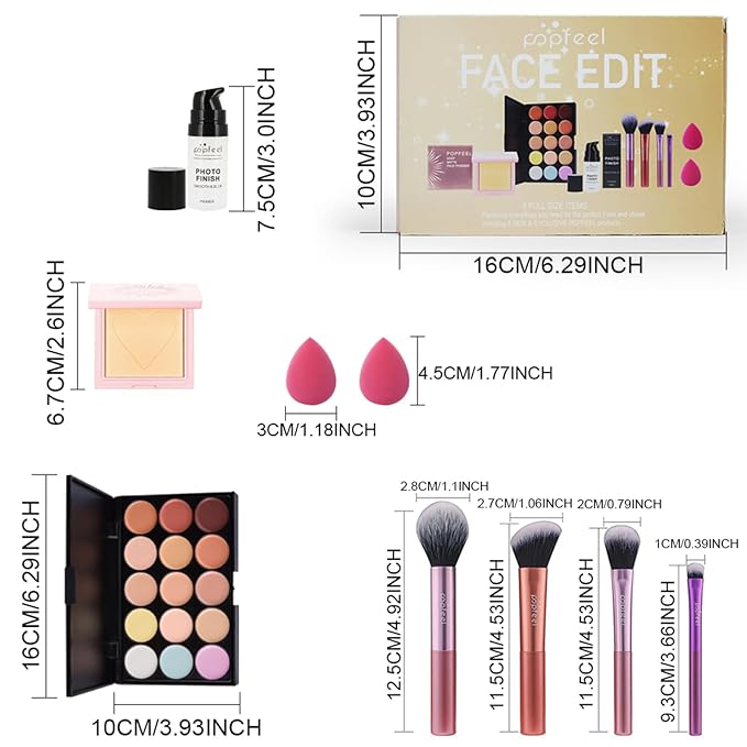 All in One Makeup Kit for Women Full Kit Girls Makeup Gift Sets Xmas Essential Bundle Include Eyeshadow Palette Lipstick Blush Concealer Eyeliner Mascara Foundation Brush Eyebrow Pencil