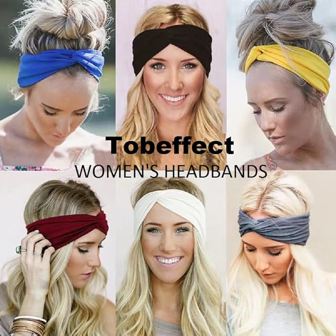 Tobeffect Non-Slip Headbands for Short Hair - Yoga, Workout, Running Sport Elastic Hair Twist Turbans and Wraps for Women and Girls