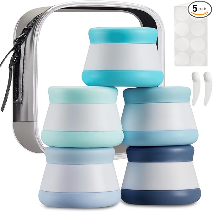 INSFIT Travel Containers for Toiletries, TSA Approved Silicone Cream Jars with Lids, BPA Free Travel Size Toiletries Leakproof Cruise Essentials for Cosmetic Cream Lotion