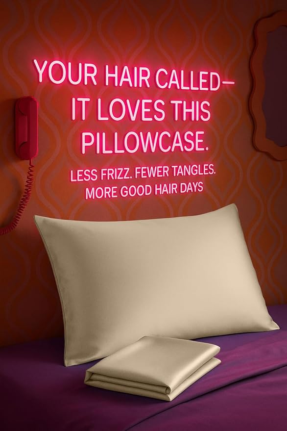 BLISSFORD Satin Pillowcase with Zipper, for Hair and Skin Care, Feels Soft and Cool Like a Silk Pillowcase, Satin Pillow Cases 2 Pack, Slik Pillow Cover, Taupe - Queen Size, Set of 2