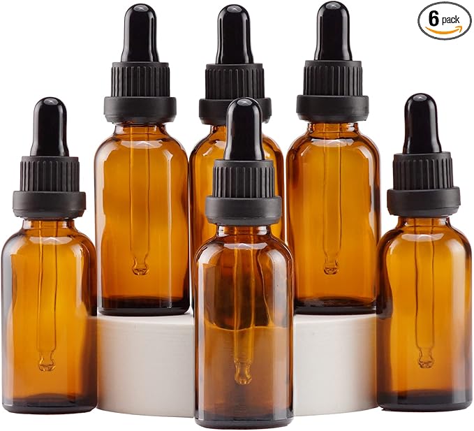 YIZHAO Amber Glass Dropper Bottle 1oz, Tincture Bottles with Glass Dropper, for Essential Oils, Aromatherapy, Cosmetic, Laboratory, Pharmacy, Liquids, Travel –6 Pcs