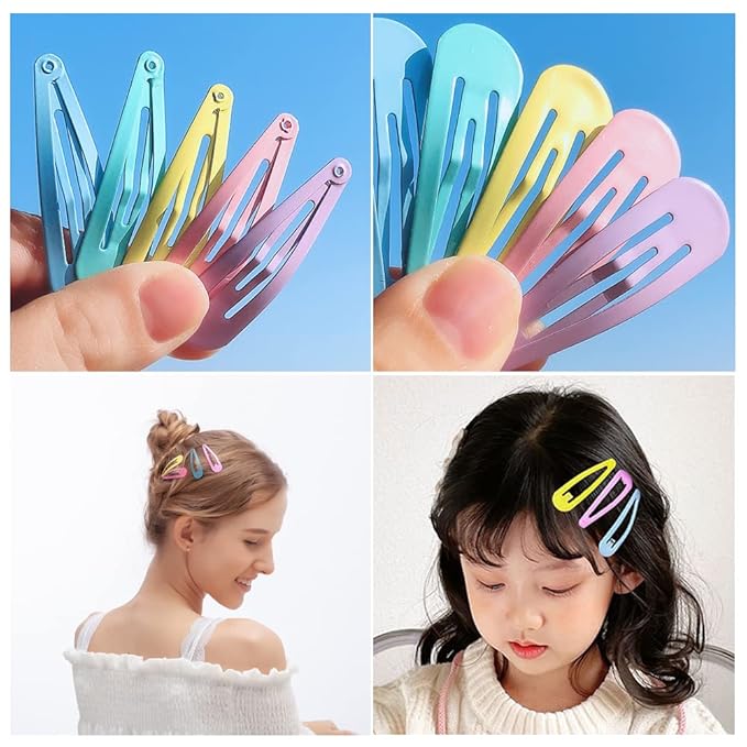 KUBOM 100 Pcs Snap Hair Clip for Girls - Metal Barrettes and Fruity Hair Clips for Toddler Girls or Women,Cute Solid Candy Color Hair Accessories