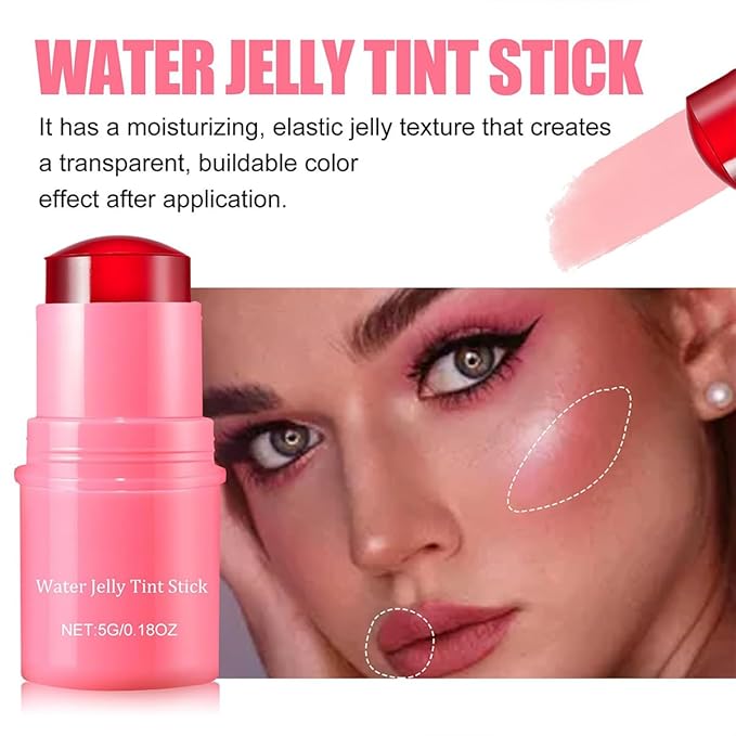 Milk Cooling Water Jelly Tint Blush Stick Face Makeup, Sheer Lip & Cheek Stain, Buildable Watercolor Finish,Vegan, Cruelty Free - 0.18 fl oz (RED)
