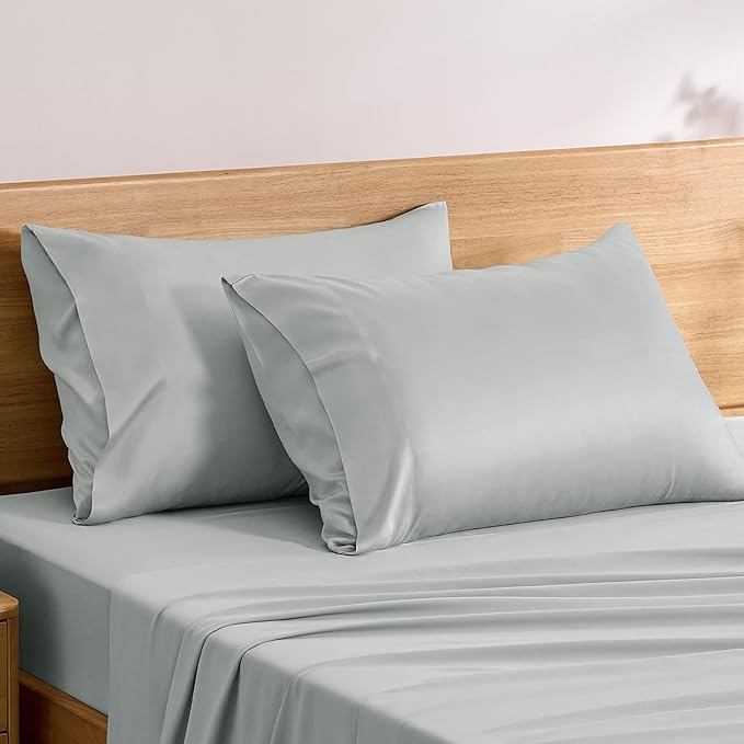 TOSMO Luxury Pillow Case Set of 2 - Cooling Viscose Derived from Bamboo, Oeko-TEX, Breathabl Silky Soft Pillow Cases with Envelope Closure (Standard, Sliver)