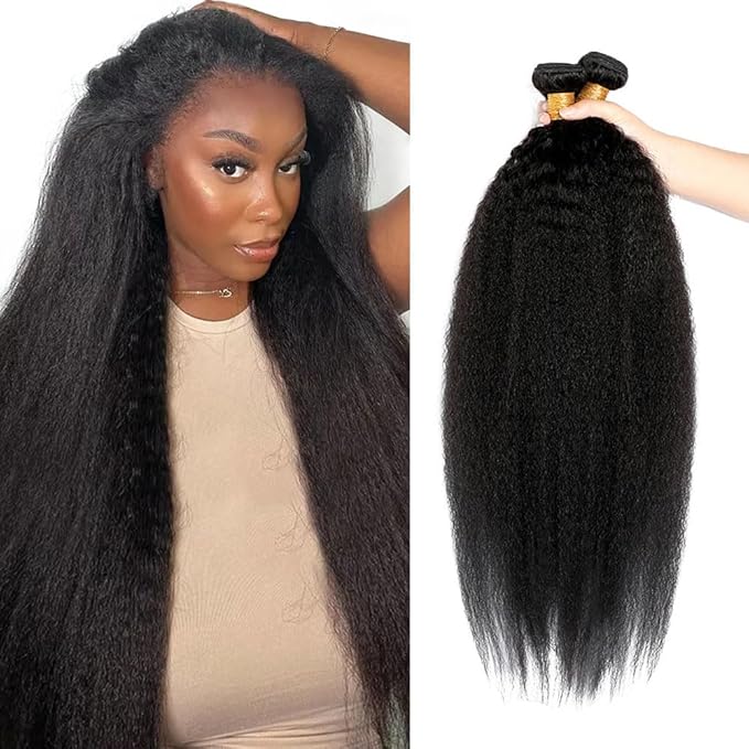 Bundles Human Hair Color 1B Kinky Straight Bundles 14 16 18 Inch Brazilian Virgin Remy Hair Extensions Niegmeag Double Weft Soft and Silky Natural Black Yaki Straight Bundle Hair Weave 300g