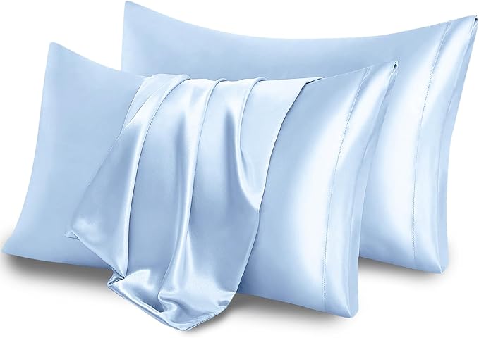 Aormenzy Satin Pillow Cases for Women Queen Size Set of 2, Baby Blue Satin Pillowcase for Hair with Envelope Closure Silky Pillow Covers Wrinkle, Fade Resistant (20x30 Inches)