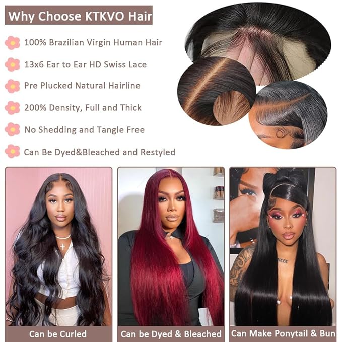 24 Inch 13x6 Lace Front Wigs Human Hair 200 Density HD Full Frontal Lace Real Straight Wigs Human Hair Pre Plucked with Baby Hair Wigs for Women
