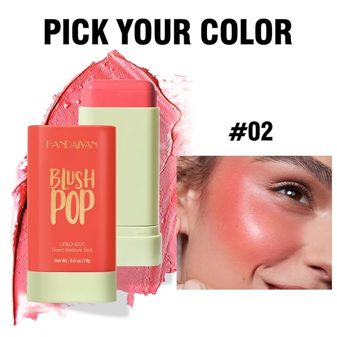 Multi-Use Makeup Blush Stick, Beauty Tinted Solid Blush Stick, 3-in-1 Cream Blush Stick for Cheek/Eyes/Lips, Waterproof Moisturizer Stick, Suitable for All Skin (02# Coral Orange)