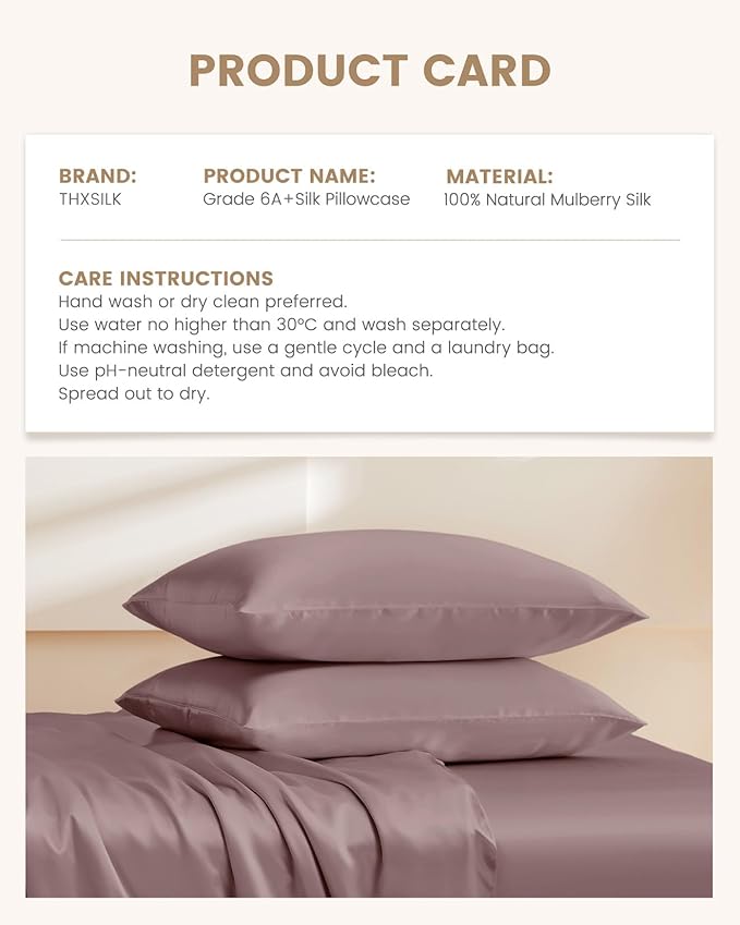 THXSILK Set of 2 Natural Mulberry Silk Pillowcase for Hair and Skin, Standard Size 20"x26" Silk Pillow Cases, Soft Smooth Cooling Premium Grade 6A+ Silk Pillow Cover with Concealed Zipper (Purple)