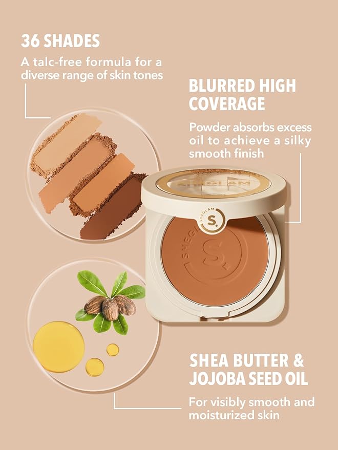 SHEGLAM SKin-Focus Full Coverage Powder Foundation Oil-Control Lightweight Face Pressed Powder Makeup-Butterscotch