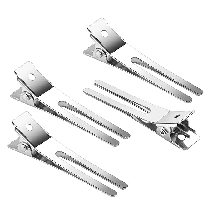 50pcs Metal Double Prong pin Curl Hair Clips for Styling Sectioning,Silver Hair Clips for Women Long Hair,Metal Alligator Curl Clips for Hair Roller,Salon,Bows DIY with Case