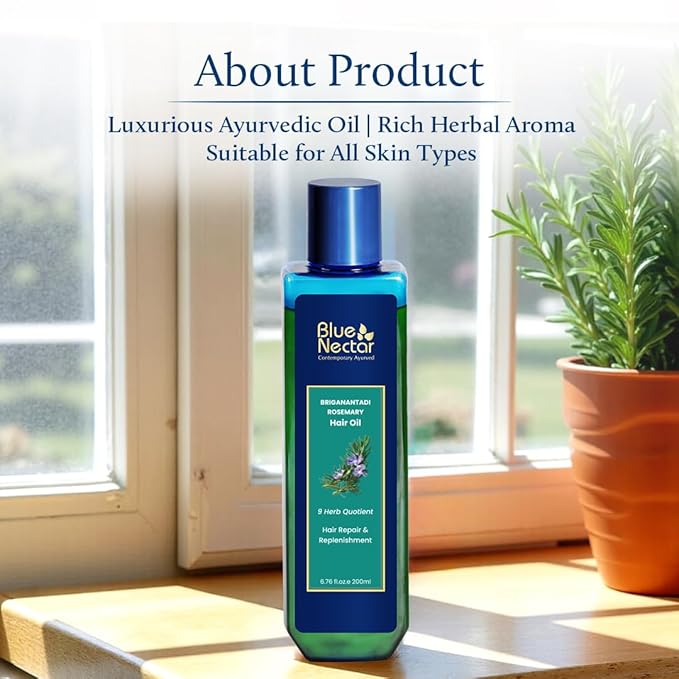 Blue Nectar Rosemary and Bhringraj Ayurvedic Scalp Oil for Hair Growth with Amla, 3.38 Fl Oz