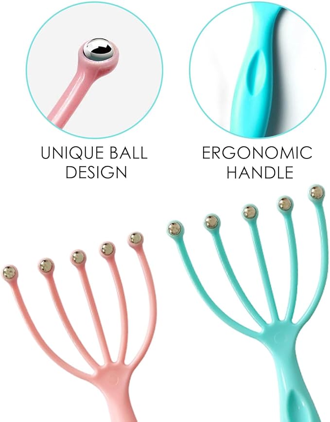 Seddy Scalp Massager, Portable Hand Held SPA Head, Neck, & Body Massager for Deep Relaxation & Stress Reduction- Stimulates Blood Circulation in The Head to Promote Hair Growth. (2 Pack) (Blue)(Pink)