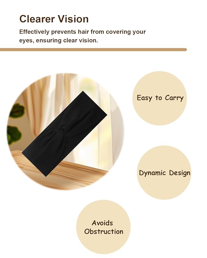 10 Pcs Wide Absorbent Sport Headbands for Women, Non-slip, Stretchy, Soft Cotton Twist Knotted Hair Bands for Daily Workout Yoga Running Sports, AA