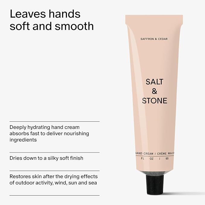 Salt & Stone Hand Cream for Women & Men | Saffron & Cedar | Hydrates, Nourishes & Softens Skin | Restores Dry Cracked Hands | Fast-Absorbing | Cruelty-Free & Vegan (2 fl oz)