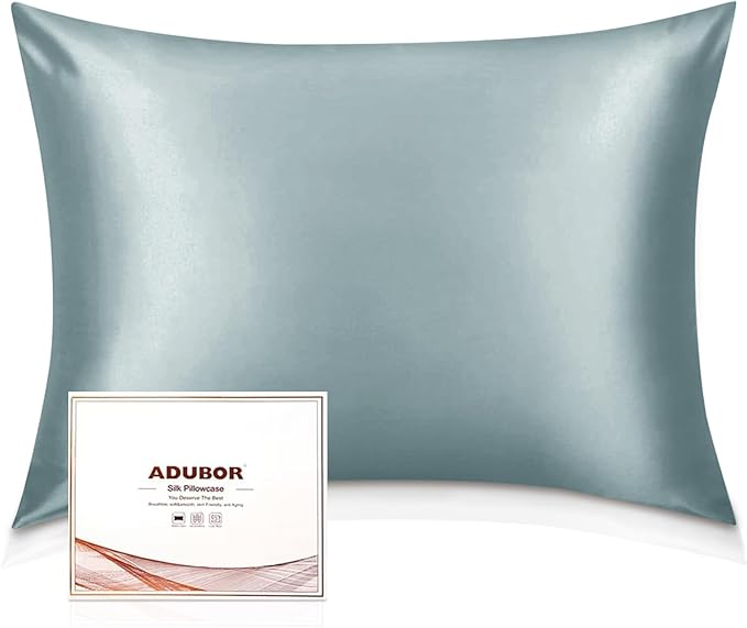 Adubor Mulberry Silk Pillowcase Silk Pillow Cases for Hair and Skin with Hidden Zipper, Both Side 23 Momme Silk, 900 Thread Count (20x30inch, Queen Size, Aqua Green, 2pc)
