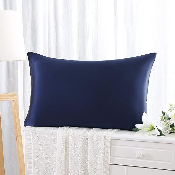 Satin Silk Pillowcase for Hair and Skin, Black Pillow Cases Standard Size Set of 4 Pack Super Soft Pillow Case with Zipper Closure (Navy, Standard(4 Pack))