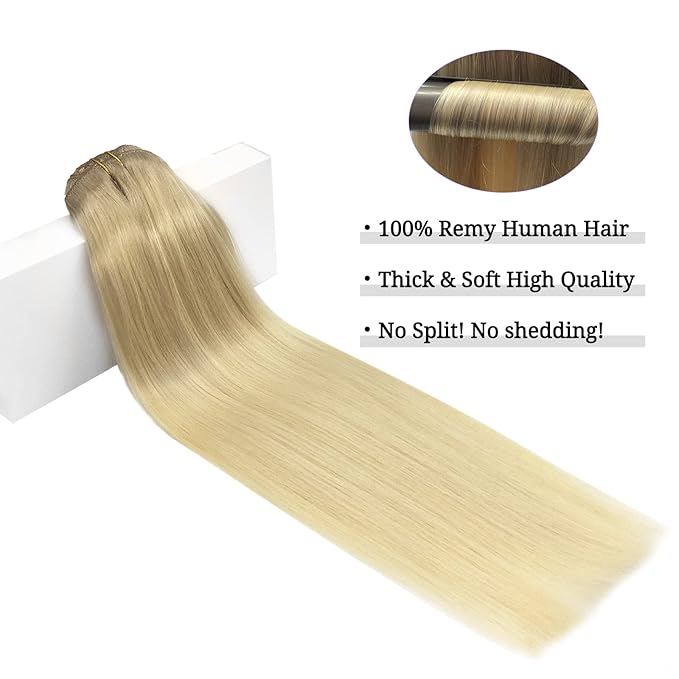 DOORES Human Hair Clip in Extensions, Balayage Ash Blonde to Golden Blonde and Platinum Blonde 24 Inch 120g 7pcs, Clip in Extensions Human Hair Natural Extensions For Women Clip in Straight Thick Hair