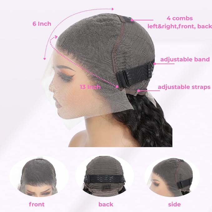 24 Inch Water Wave 13x6 HD Lace Front Wigs Human Hair Pre Plucked 200 Density Deep Part Curly Wig for Women Water Wave Frontal Wigs Human Hair