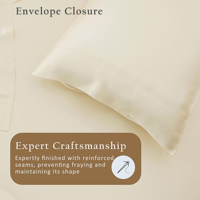 TOSMO Luxury Pillow Case Set of 2 - Cooling Viscose Derived from Bamboo, Oeko-TEX, Breathabl Silky Soft Pillow Cases with Envelope Closure (Queen, Vanilla Yellow)