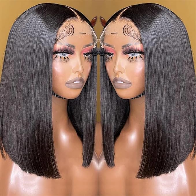 Bob Wig Human Hair Real 100% Human Hair 180% Density Wigs for Black Women 5x1 Bob Lace Closure Wigs Human Hair Natrural Black 10inch