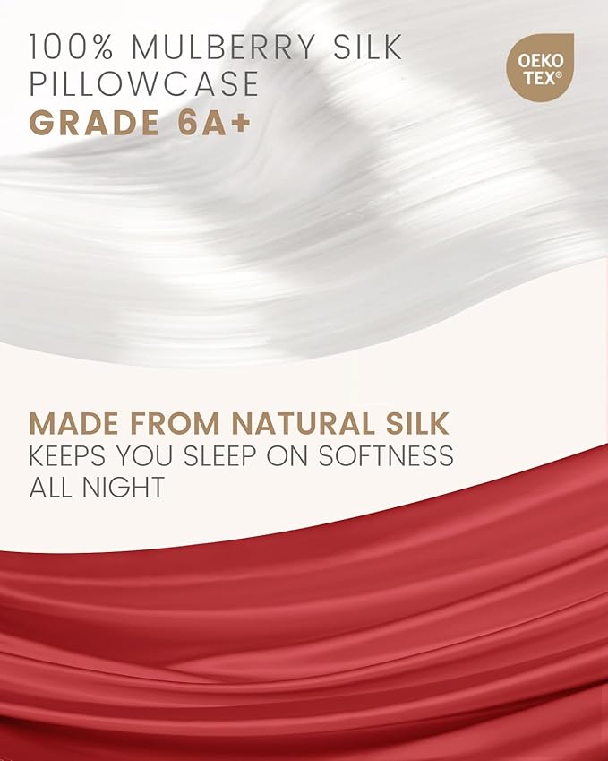 THXSILK 100% Pure Mulberry Silk Pillowcase for Hair and Skin, Grade 6A+ Mulberry Silk, Durable, Soft and Breathable Silk Pillow Case with Zipper(King Size 20"x36", Red)