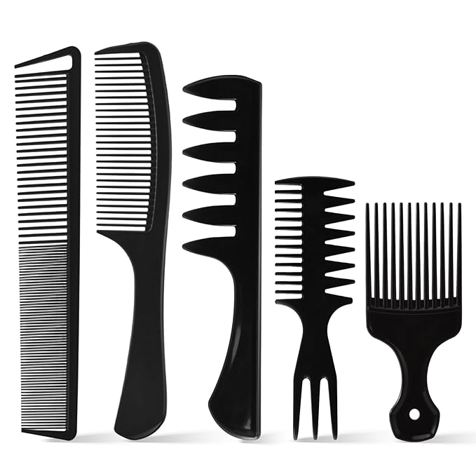 5Pcs Combs for Men, Wide Tooth Medium Toothed Styling Braiding Comb Kit for Twist Detangler Natural Hair, Hair Pick Comb Set for Afro Black Mens Curls