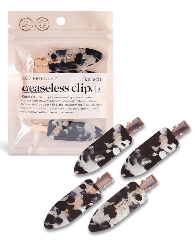 Kitsch Creaseless Hair Clips for Women - No Crease, No Bend Hair Clips for Styling, Bangs, Makeup Application, Face Wash | Recycled Acrylic - Black Terrazzo | Ideal Gifts for Women, 4pcs