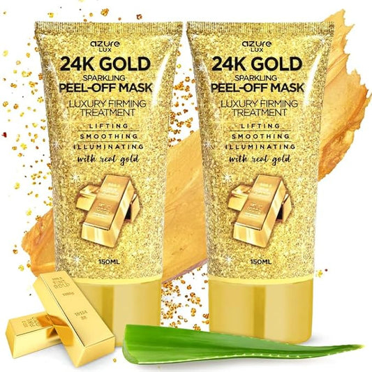 AZURE 24K Gold Firming Peel Off Face Mask - Anti Aging, Lifting, Illuminating & Revitalizing - Removes Blackheads, Dirt & Oil with Hyaluronic Acid & Collagen - Korean Skin Care - 150 mL - Pack of 2