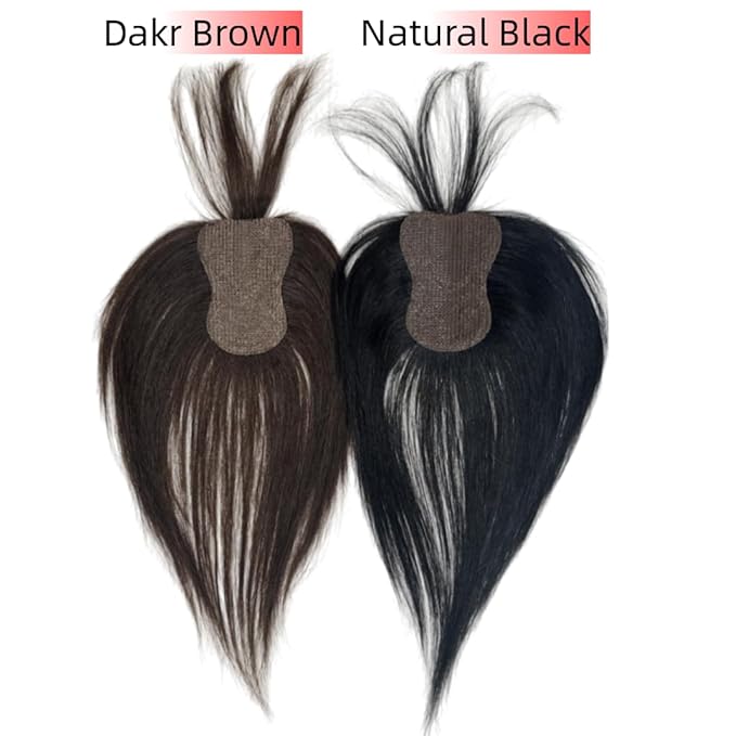 Anemone 100% Real Human Hair Topper No Need Clips Magic Paste Hair Seams 7x10cm Skin Base Fringe Bangs Easy to Wear (1B French Bangs)