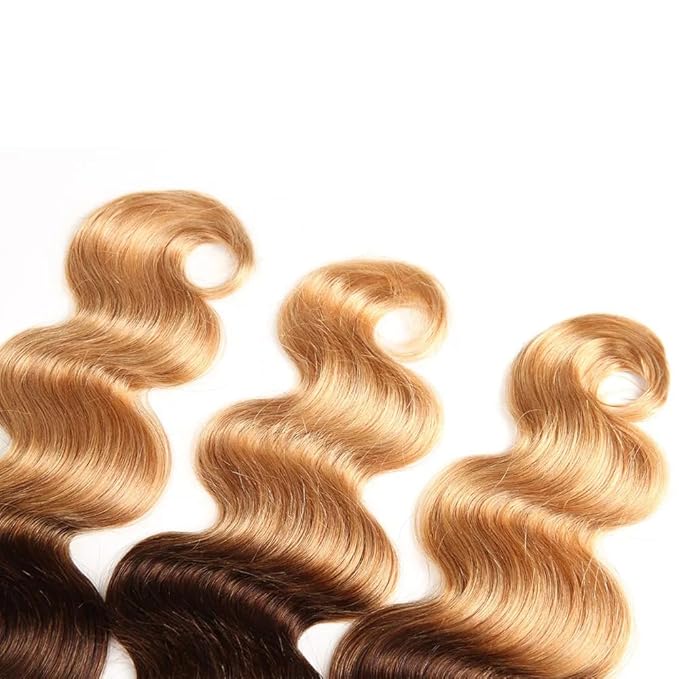 4/27 Body Wave Bundles Human Hair Ombre Blonde Bundle 24 26 28 Inch 3 Tone Brown and Blonde Body Wave Bundles Niegmeag Virgin Soft and Silky Remy Hair Extensions 300g
