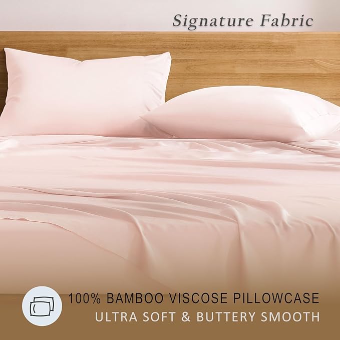 TOSMO Luxury Pillow Case Set of 2 - Cooling Viscose Derived from Bamboo - Oeko-TEX, Breathabl Silky Soft Pillow Cases with Envelope Closure (King / 20x36, Pale Pink)