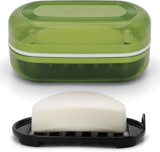 Soap Holder - Portable Travel Soap Case with Draining Layer - Perfect for Bathroom, Gym, Camping, Traveling (Green)