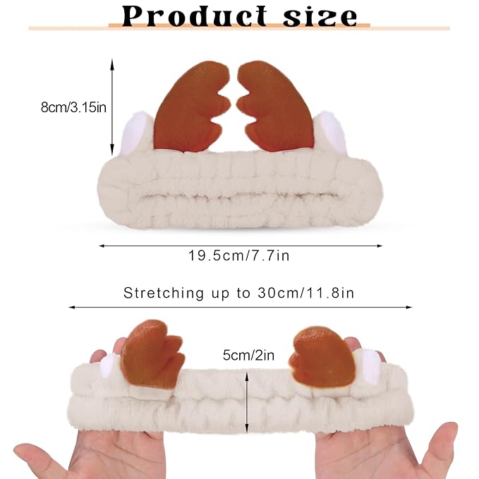 Jowmoy Headband, Face Wash Headband, Cute Antlers Design, Made of Elastic Microfiber, for Women Makeup Shower Spa, 1 Count