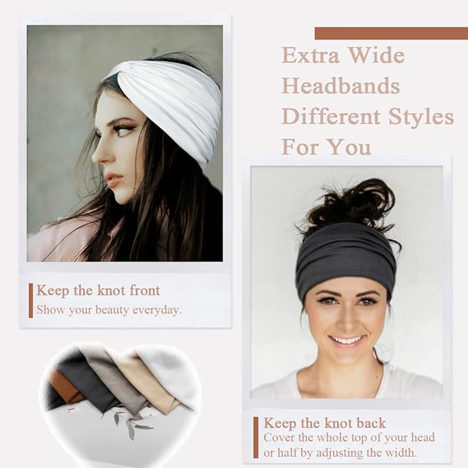 Wide Headbands For Women Extra Large Headband Twisted Knot Head Bands For Women's Hair Band Scarf Turban Accessories 6 Pack