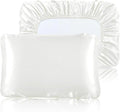 SiinvdaBZX Ivory White Satin Pillowcase Standard/Queen Size Set of 2, Silky Travel Elastic Band Satin Pillow Case for Hair and Skin, Soft Portable & Fit for Various Pillow