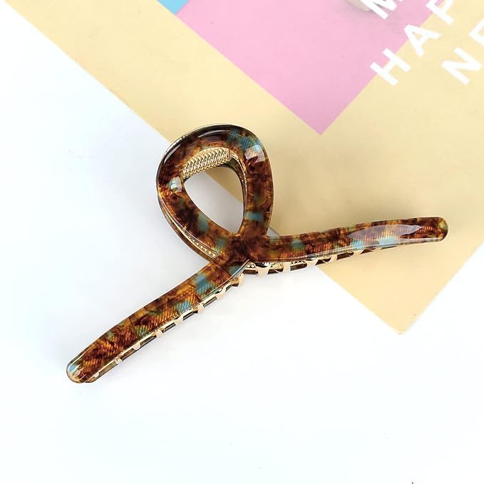 Metal Butterfly Hair Clips for Long Thick Hair - Large 4.7" Strong Hold Acetate Hair Clamps for Women and Girls, 1 Pc (brown blue)