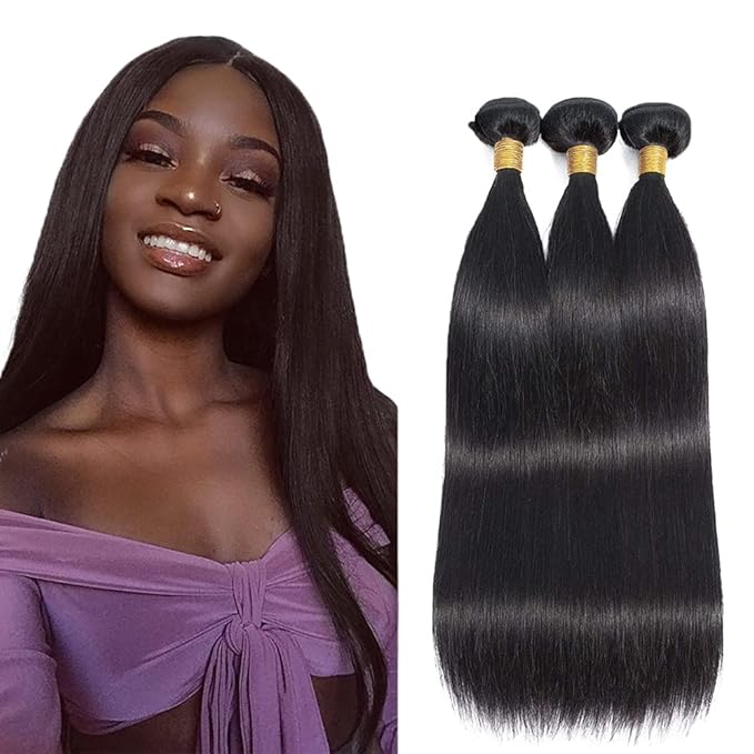 Human Hair Bundles Natural Black Straight Bundles 16 18 20 Inch Brazilian Virgin Remy Hair Extensions Niegmeag Double Weft Color 1B Straight Bundle Hair Weave 300g