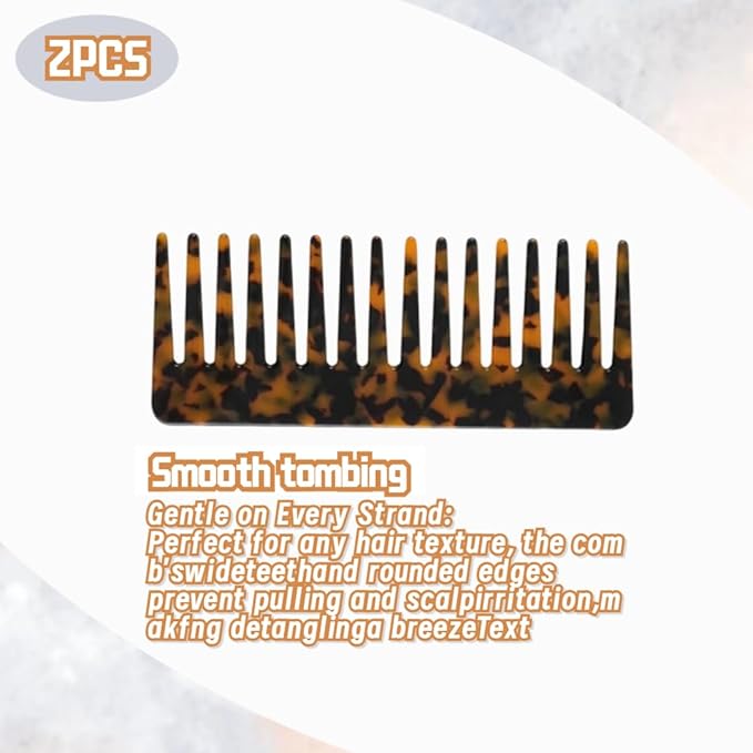 Large Hair Detangling Comb - Wide Tooth Comb Cellulose Detangler Combs for Women Thick Curly Wavy Wet Dry Hair 2 Pack (Tortoise Shell, Ivory)