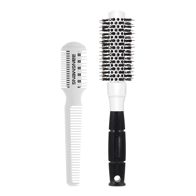 Round Brush for Blow Drying, 1 inch Small Round Barrel Hair Brushes with Ball Tip Boar Bristles, Nano Tech Thermal Ceramic Ionic, Double Edge Razor Comb for Hair Cutting Included