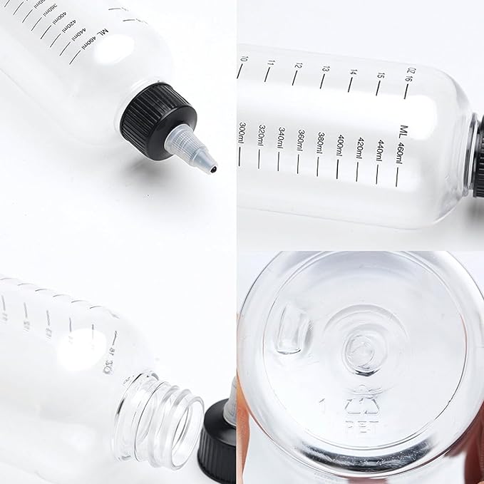 1 Pc Transparent Refillable Bottle for Hair Oil, Hair Oil Container for Scalp,Applicator Squirt Bottles for Liquids,16.9oz 500ml Plastic Squeeze Bottles With Clear Graduated Scale and Twist Top Cap