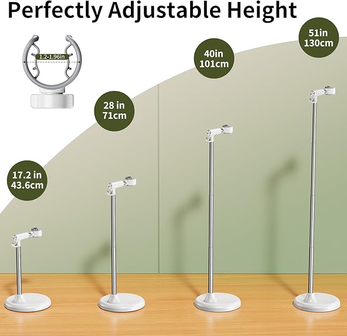 Hands Free Adjustable Hair Dryer Stand, 17-51in Height & 360° Swivel, for Countertop and Floor Use, Heavy-Duty Blow Dryer Holder with Hook, Fits Most Hair Dryers for Home, Vanity, Bathroom
