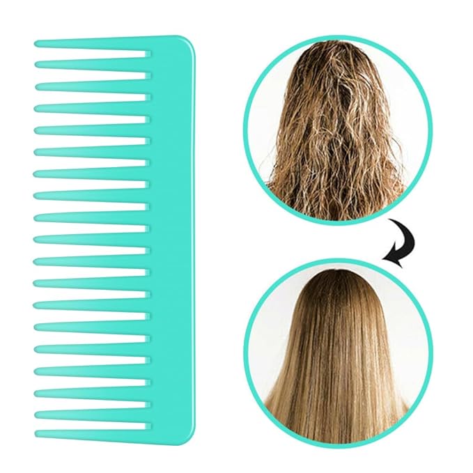 Wide and Large Detangling Comb for Long, Curly, Wet Hair - No Handle Styling and Shampoo Comb (2 Pieces - Pink, Cyan)