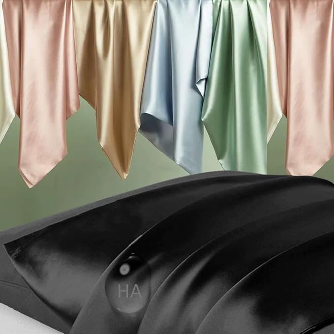 Silk Pillowcase 2 Pack, Natural Mulberry Silk Pillow Cases, Silk Pillowcase for Hair and Skin, King Size Satin Pillowcase Set of 2 with Zipper, Gifts for Sleeping Women, Black
